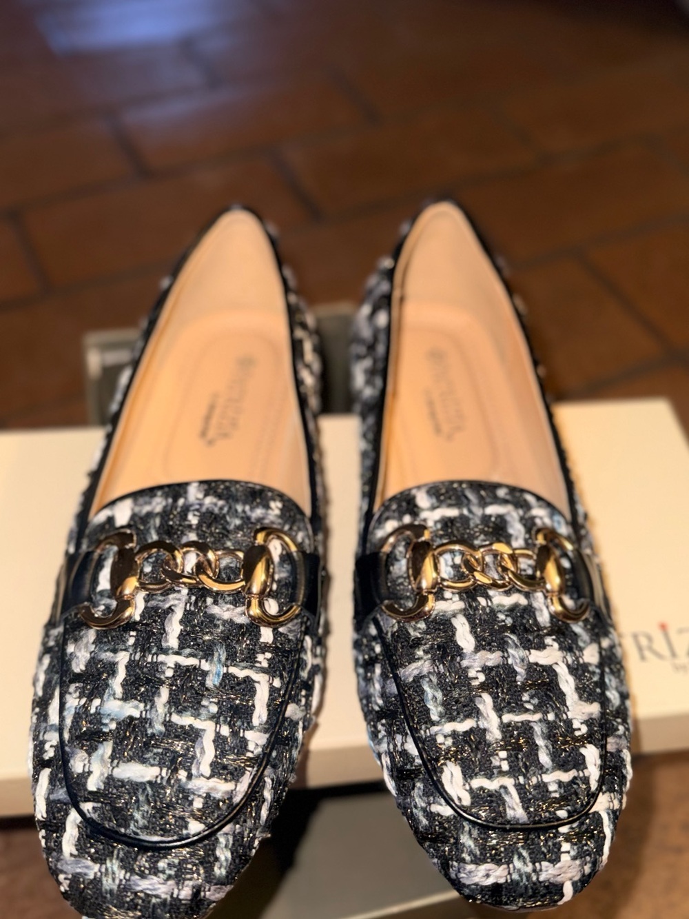 NEW IN BOX Patrizia by Spring Step Women’s Tweed Loafer with Gold Chain Accent